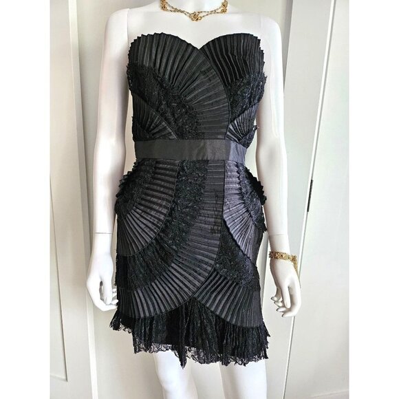 Laundry by Shelli Segal Strapless Ruched Pleated Short Black Dress, Size 4 - Picture 1 of 10